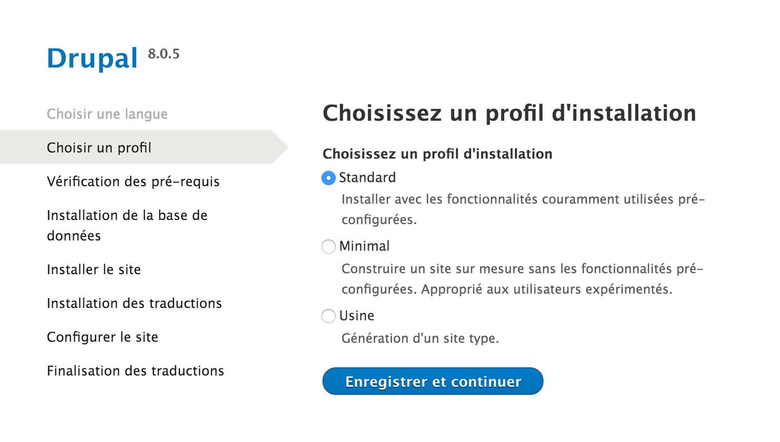 Choix profil installation